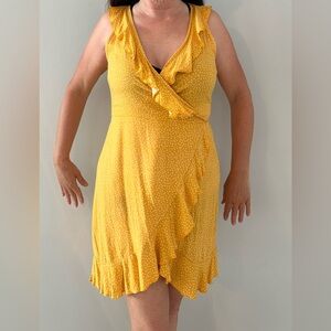 Yellow gold and white polka drop wrap dress. Flary. One size fits all Medium.